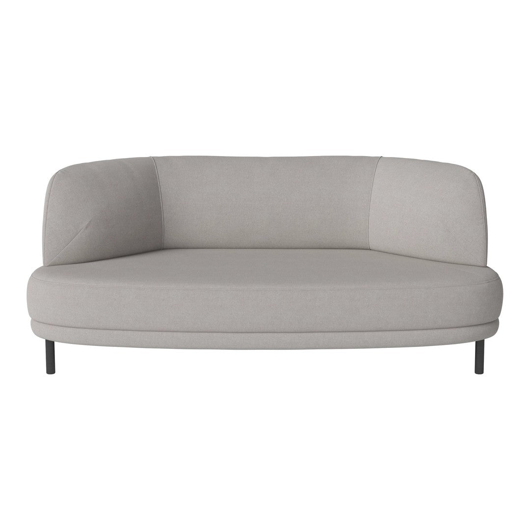 Light gray upholstered curved sofa with smooth, modern design. Perfect for contemporary living spaces.