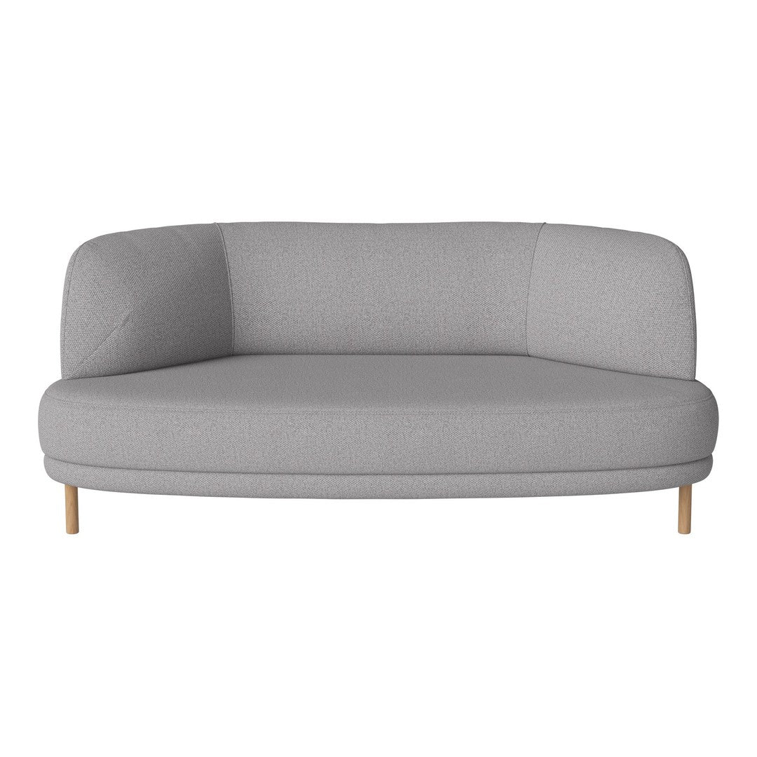 Gray curved sofa with a smooth texture and light wood legs, perfect for modern interiors.