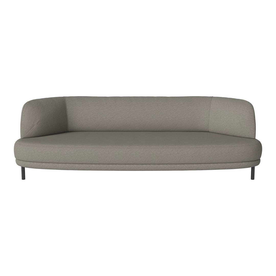 Stylish gray sofa with smooth, minimalist design and modern curved silhouette. Perfect for contemporary living spaces.