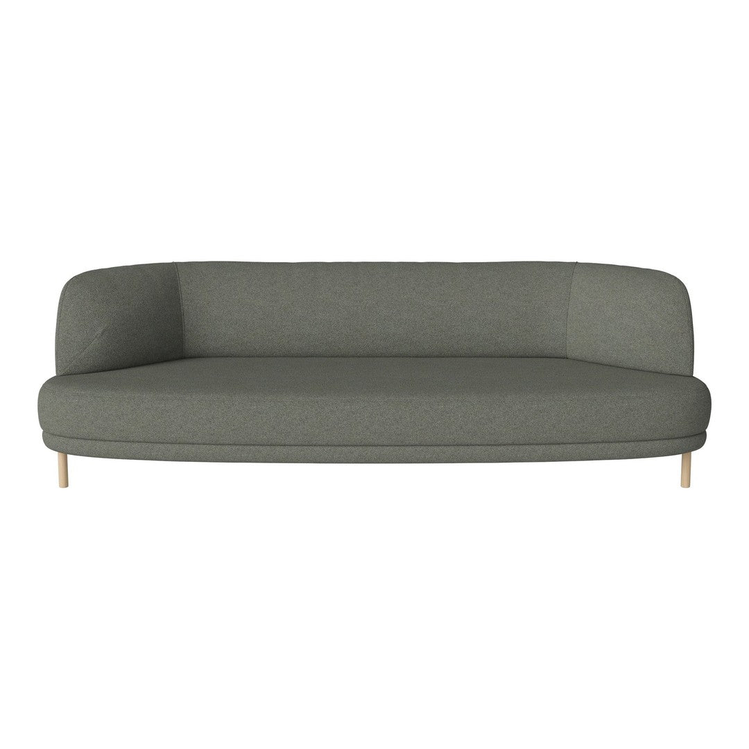 Modern gray sofa with a smooth, minimalist design and light wooden legs, perfect for contemporary interiors.