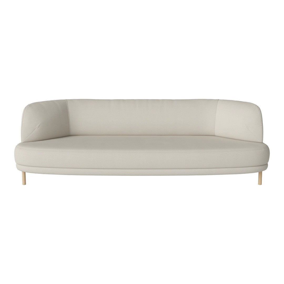 Modern beige curved sofa with minimalist design and light wood legs. Ideal for contemporary living spaces.