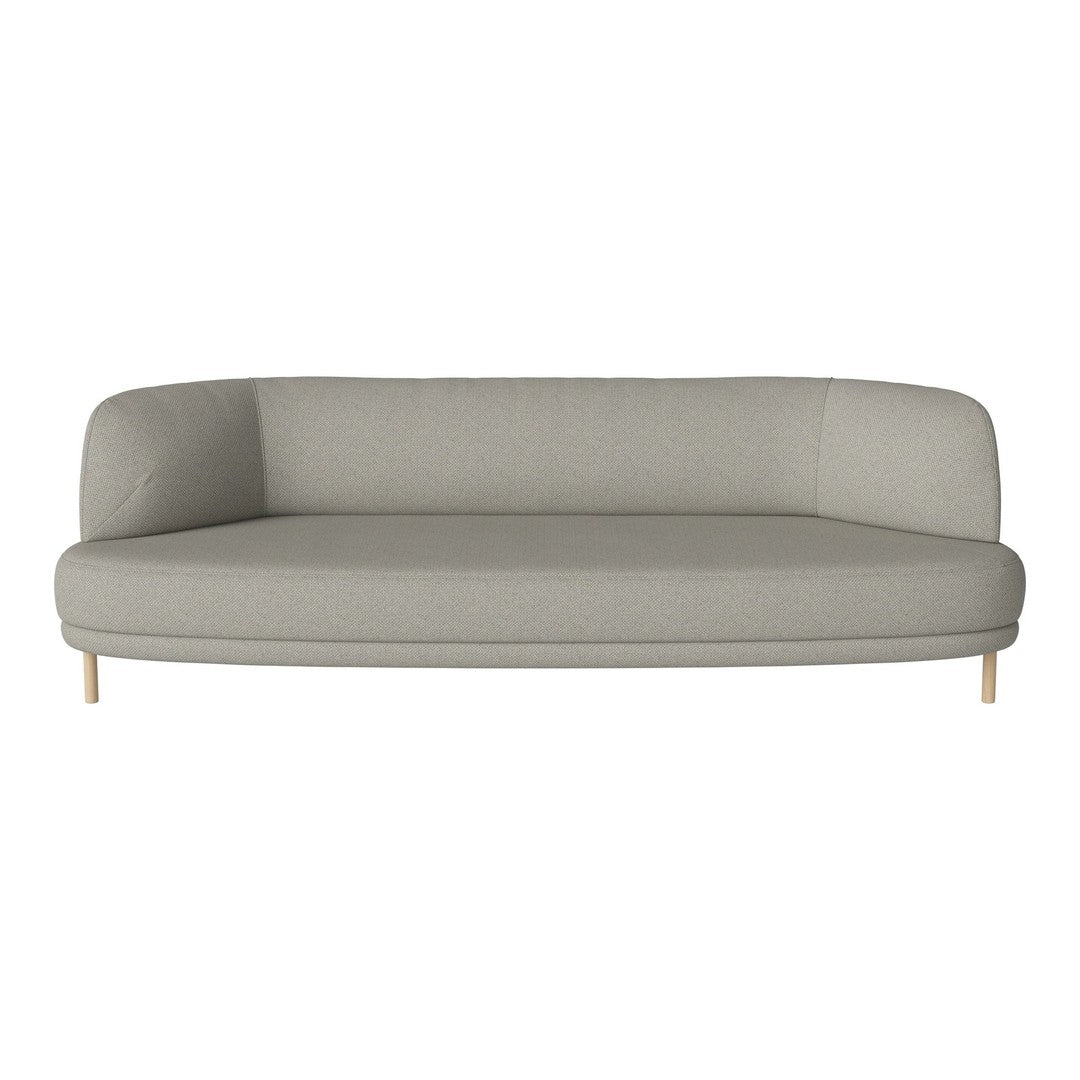 Light grey modern sofa with a smooth fabric finish and minimalist design, complemented by natural wooden legs.