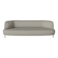 Light grey modern sofa with a smooth fabric finish and minimalist design, complemented by natural wooden legs.