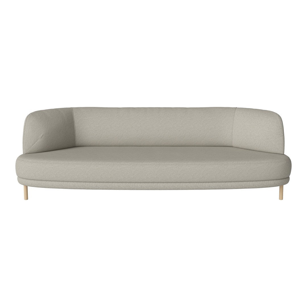 Beige modern sofa with smooth upholstery and a minimalist design, featuring light wood legs for a chic look.