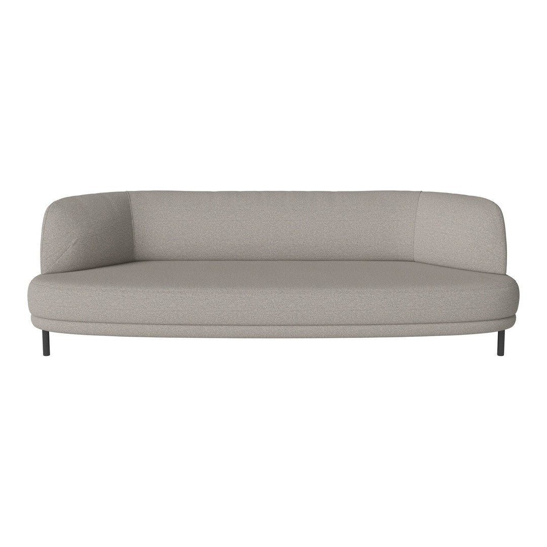 Light gray modern sofa with a smooth, minimalist design and subtle texture, featuring sleek black legs.