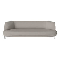 Light gray modern sofa with a smooth, minimalist design and subtle texture, featuring sleek black legs.