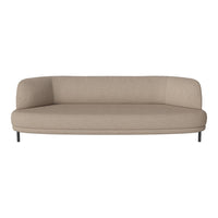 Beige modern sofa with a smooth, minimalist design and sleek black legs, perfect for contemporary interiors.
