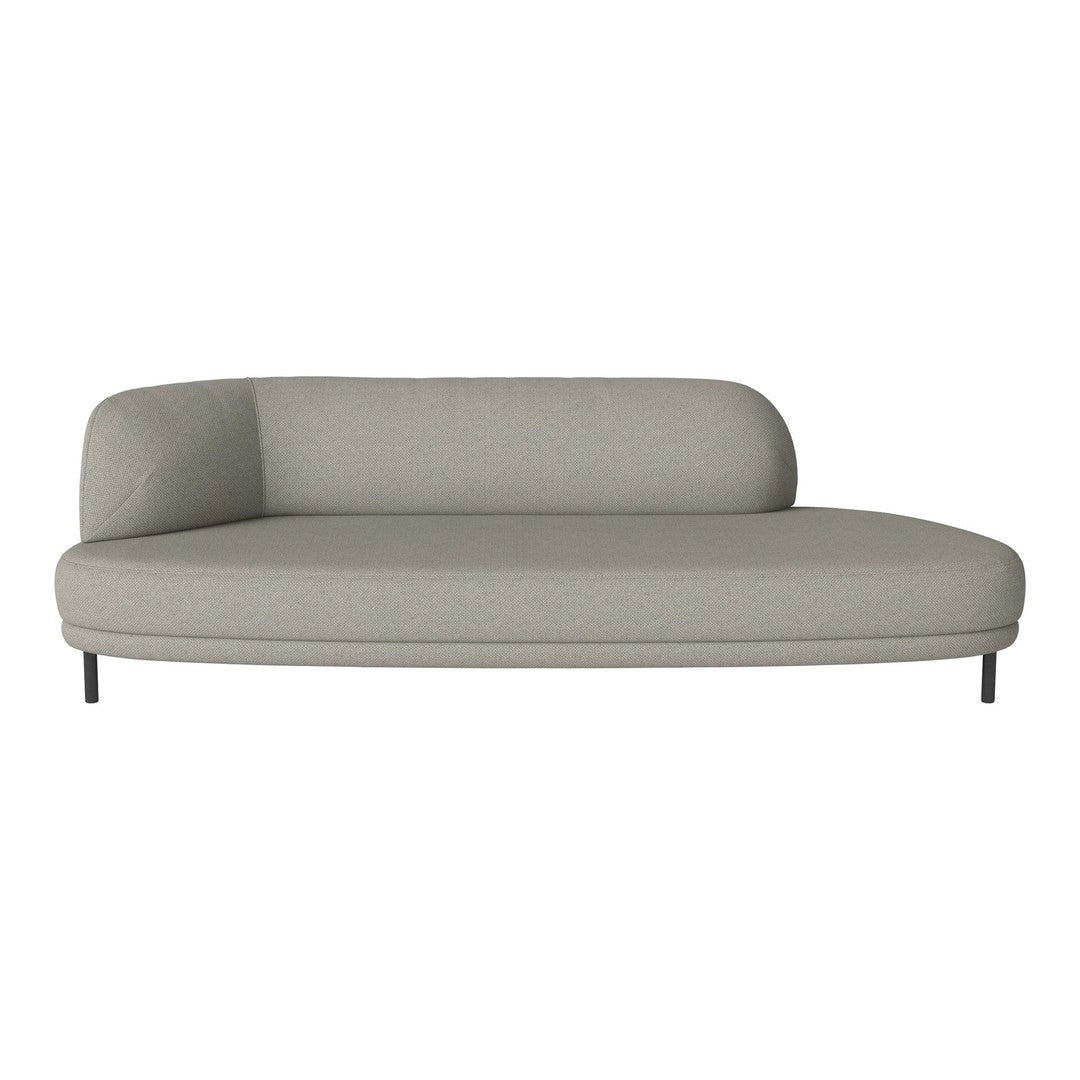 Light gray modern sofa with a smooth, minimalist design and no discernible patterns, featuring sleek black legs.