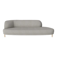Light gray curved sofa with a minimalist design and subtle texture, featuring natural wood legs. Perfect for modern decor.
