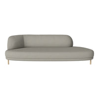 Soft gray modern sofa with a sleek, minimalistic design and smooth fabric texture, featuring natural wood legs.