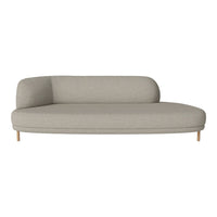 Light grey modern sofa with a smooth, minimalist design and wooden legs, featuring a curved, spacious seating area.