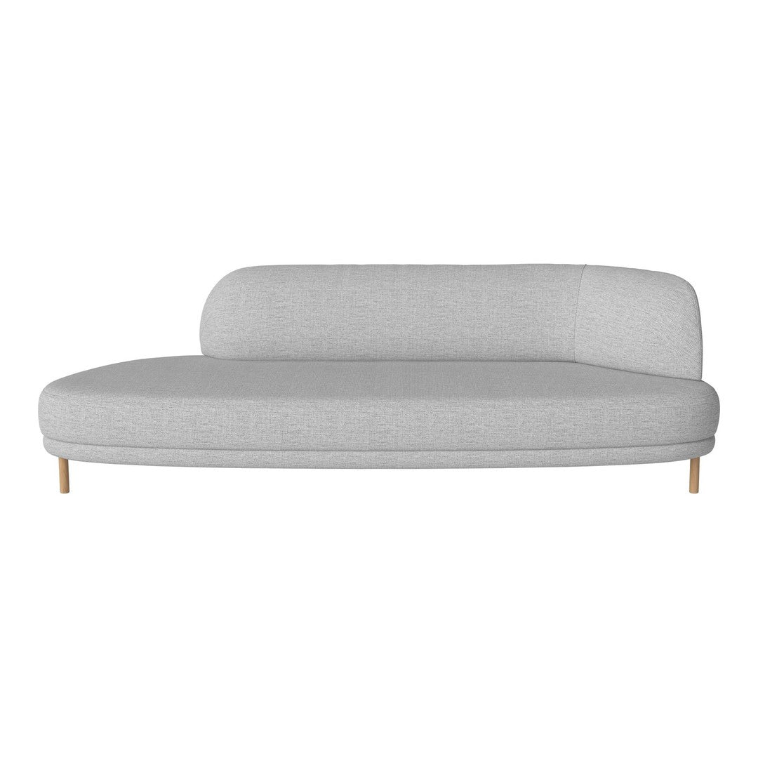 Light gray rounded sofa with a smooth fabric surface and wooden legs, perfect for modern interiors.