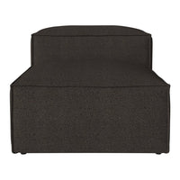Dark brown upholstered chaise lounge with a smooth, textured finish. Minimalist design highlights elegant simplicity.