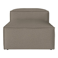 Taupe-colored upholstered chaise lounge with a textured fabric design, featuring clean lines and a minimalist look.