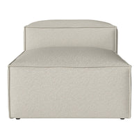 Beige upholstered ottoman with a simple, modern design and no visible patterns, perfect for neutral decor.
