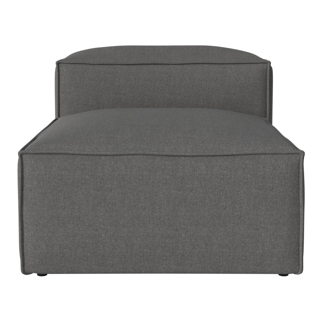 Gray upholstered ottoman with a smooth, minimalist design and clean edges. Perfect for modern decor.