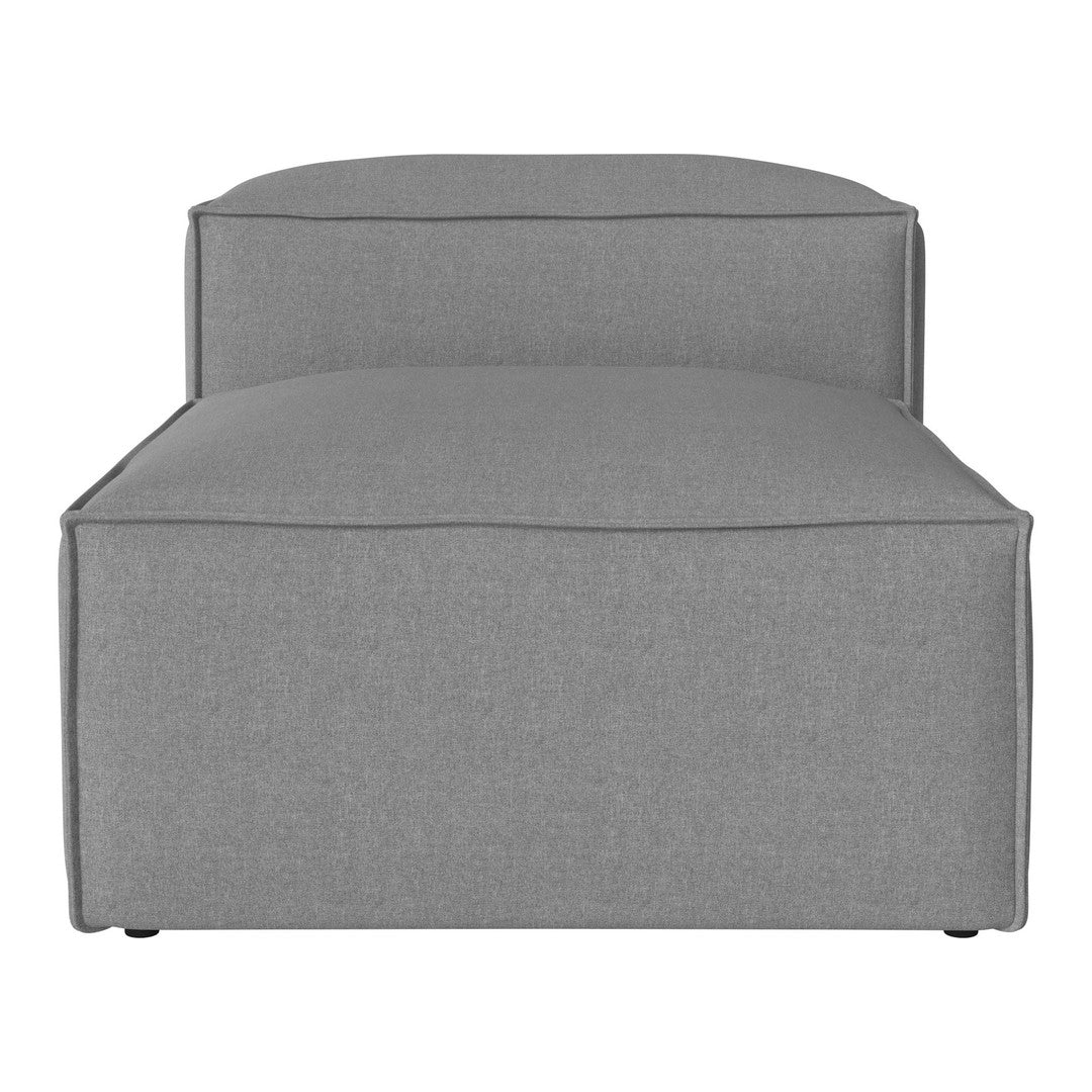 Gray upholstered ottoman with a smooth, clean design and no visible patterns, perfect for modern decor.