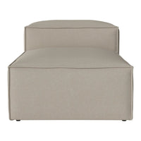 Beige upholstered bench with a minimalist design and smooth, solid texture. Perfect for modern decor.