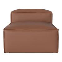 Brown faux leather lounge chair with a minimalist design and smooth, contemporary silhouette. Perfect for modern decor.