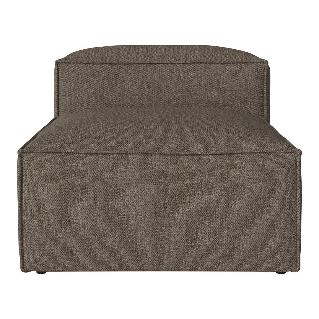 Brown upholstered chaise lounge with a textured pattern, perfect for modern living spaces.