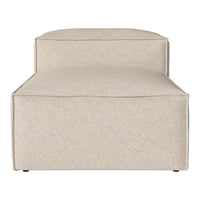 Beige upholstered chaise lounge with a smooth, minimalist design. Neutral color enhances any decor.