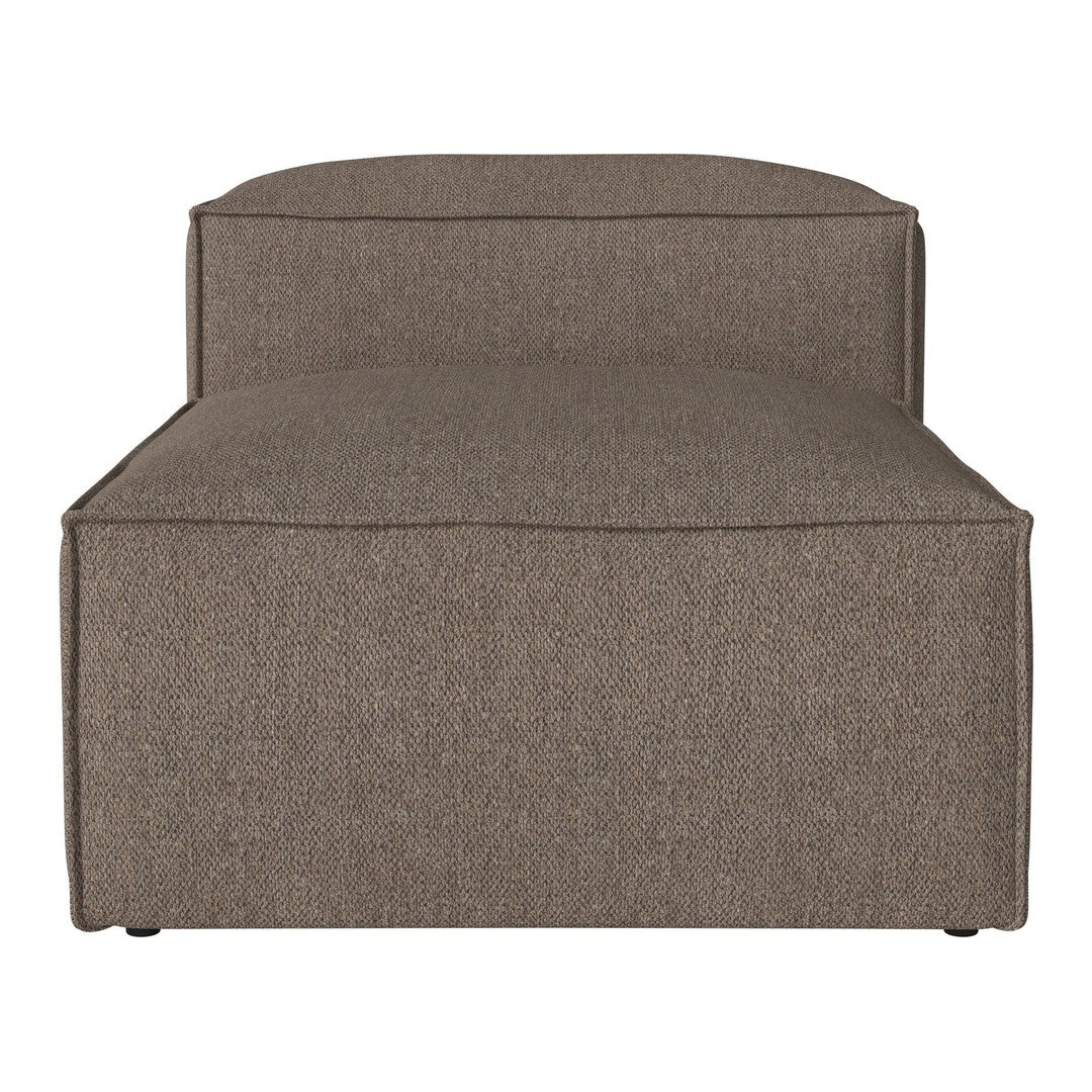 Brown textured fabric chaise lounge with a sleek, modern design and no visible patterns.