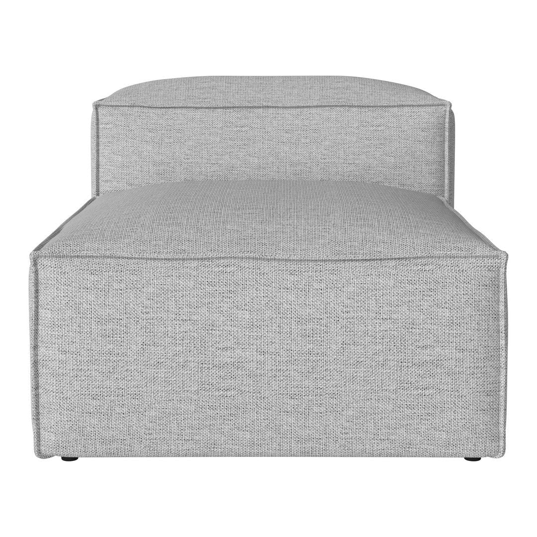 Gray upholstered lounge chair with a textured fabric pattern, minimalistic design. Ideal for modern decor.