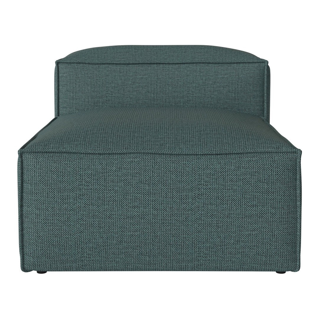 Teal upholstered lounge chair with a textured, woven pattern, offering a modern and cozy design.
