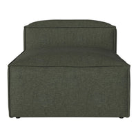 Green upholstered chaise lounge with a subtle textured pattern and clean lines. Perfect for modern decor.