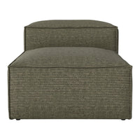 Green striped ottoman with a textured fabric, featuring a modern, minimalist design for contemporary interiors.