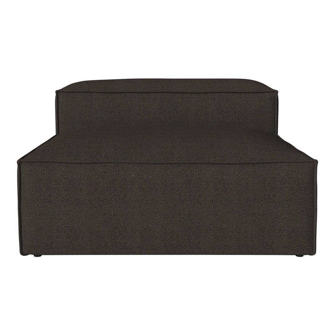 Dark charcoal gray fabric sofa with a minimalist, sleek design, featuring subtle texture and clean lines.