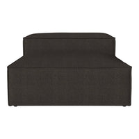 Dark charcoal gray fabric sofa with a minimalist, sleek design, featuring subtle texture and clean lines.