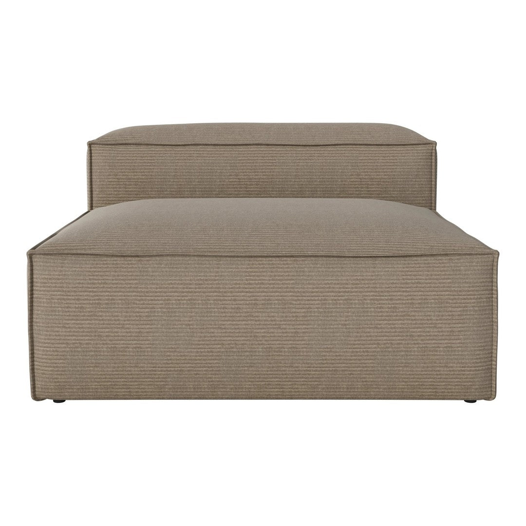 Taupe upholstered chaise lounge with textured, striped pattern, perfect for modern living spaces.