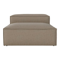 Taupe upholstered chaise lounge with textured, striped pattern, perfect for modern living spaces.