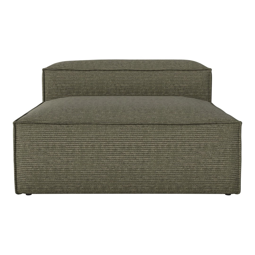 Olive green upholstered lounge chair with subtle textured pattern and clean lines, perfect for modern decor.