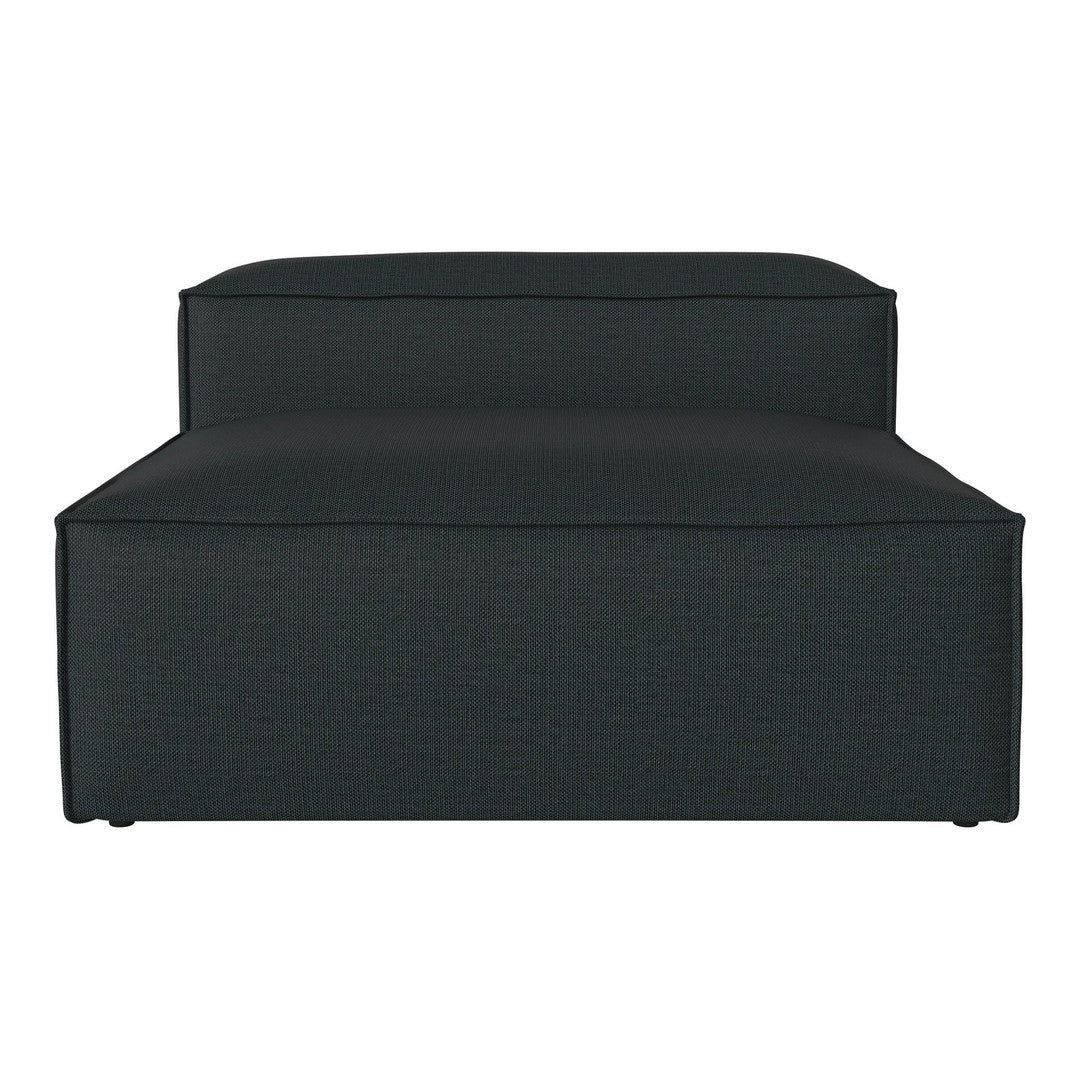 Black quilted fabric lounge chair with a smooth, modern design and contemporary square shape. Perfect for any setting.
