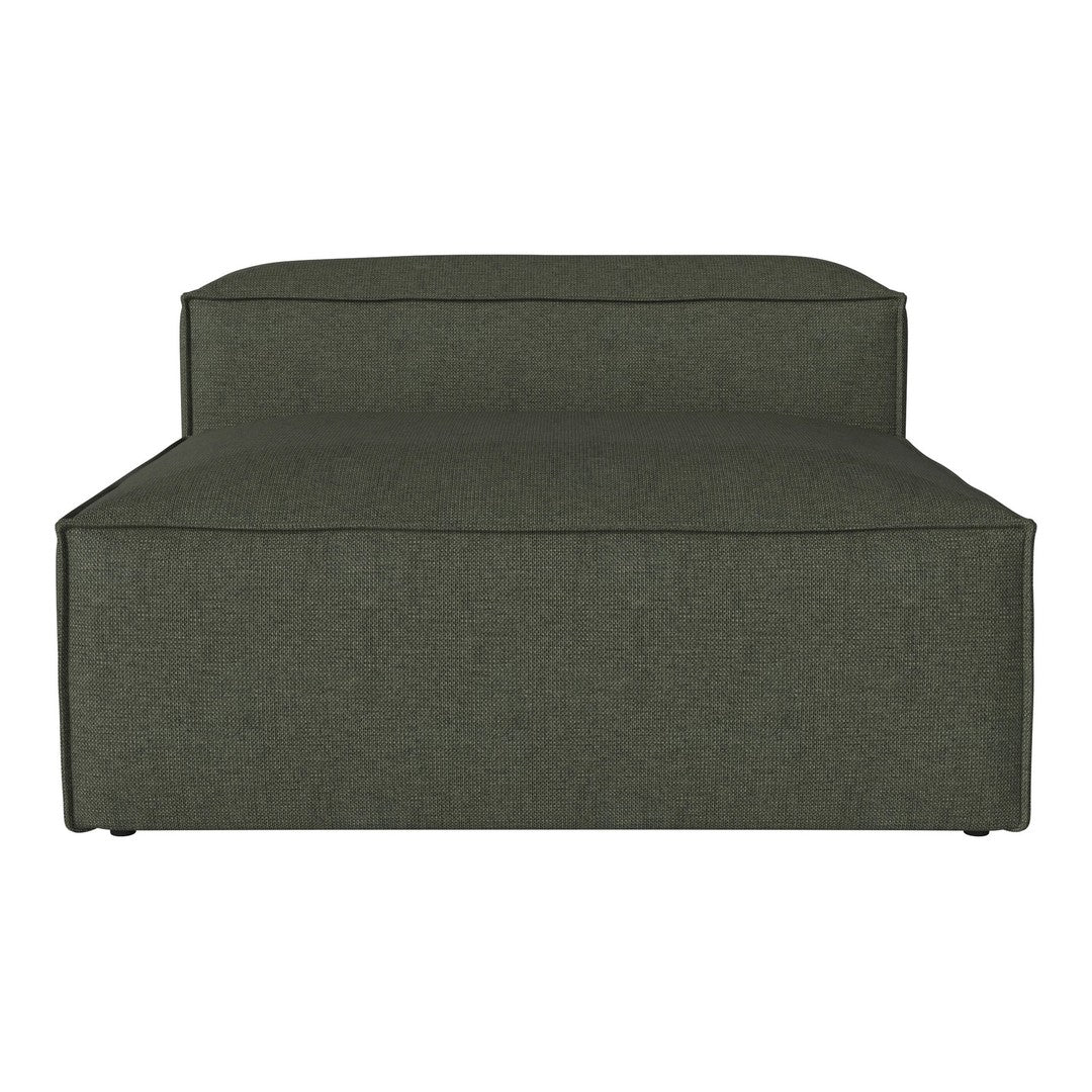Green upholstered lounge chair with a sleek, minimalist design and subtle texture. Ideal for modern decor.