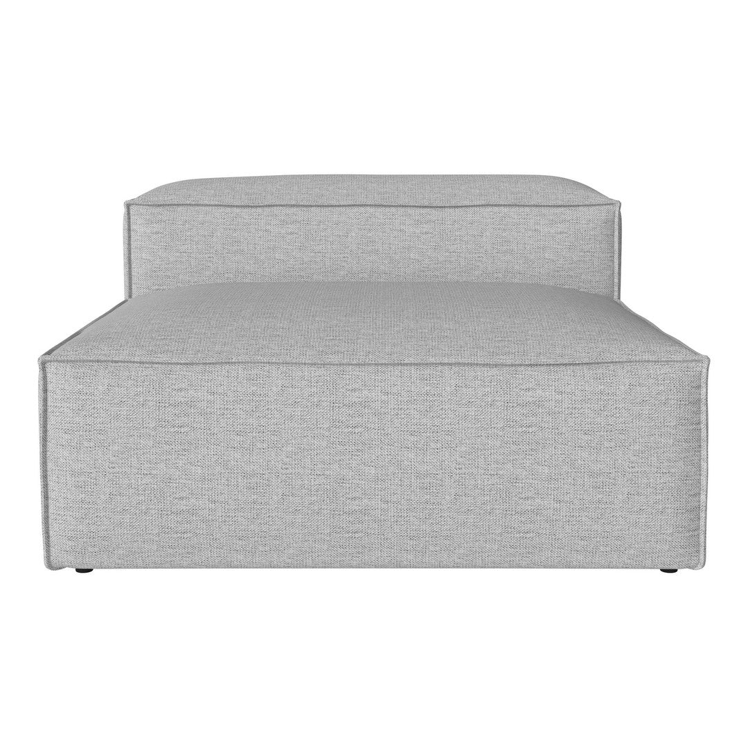 Gray textured fabric chaise lounge with a minimalist design, featuring subtle woven patterns.