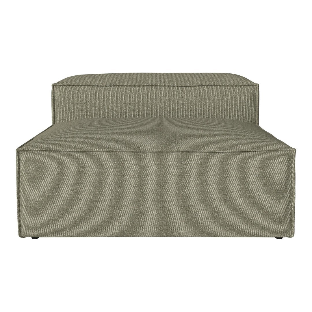 Olive green fabric sofa with a smooth texture and minimalistic design. Perfect for modern living spaces.