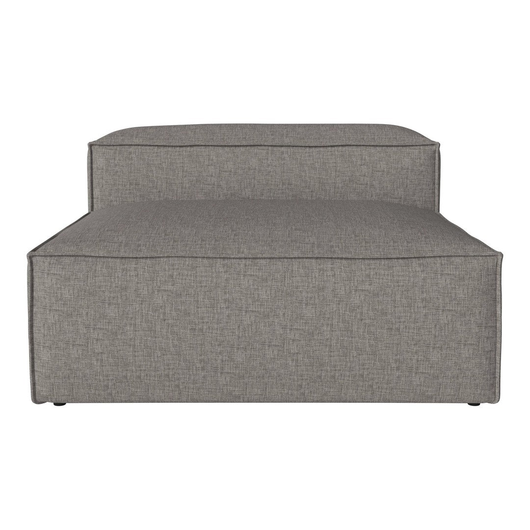 Gray upholstered lounge chair with a textured fabric and minimalist design. Ideal for modern living spaces.