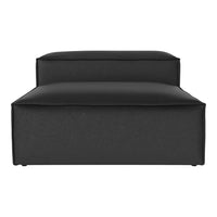 Modern black upholstered ottoman with a sleek, minimalist design, perfect for contemporary decor.