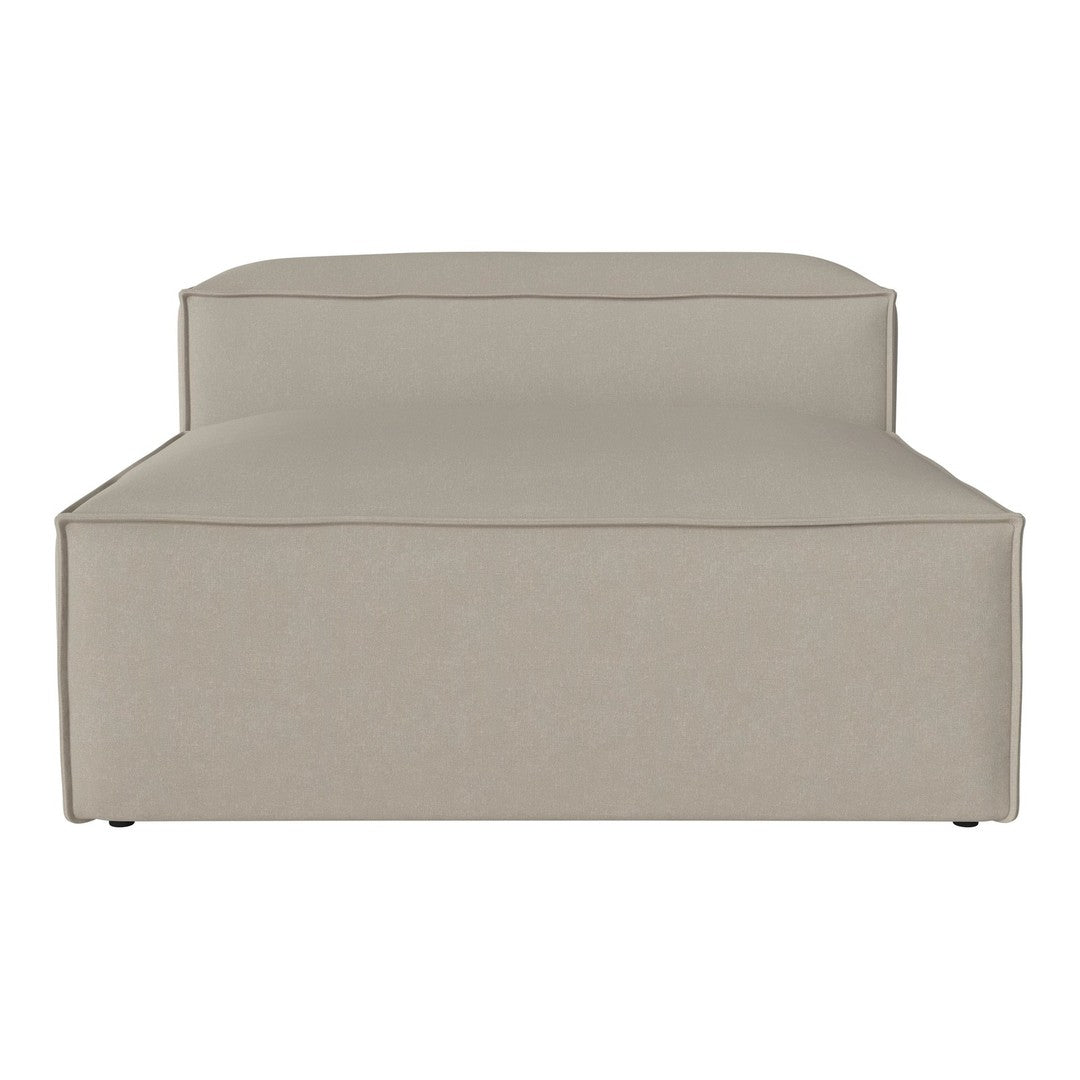 Beige upholstered sofa with a sleek, minimalist design and subtle stitching details. Perfect for modern decor.