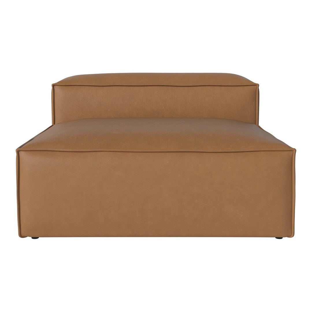 Brown leather lounge chair with a smooth, minimalist design and clean lines. Perfect for modern decor.