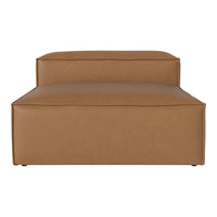 Brown leather lounge chair with a smooth, minimalist design and clean lines. Perfect for modern decor.