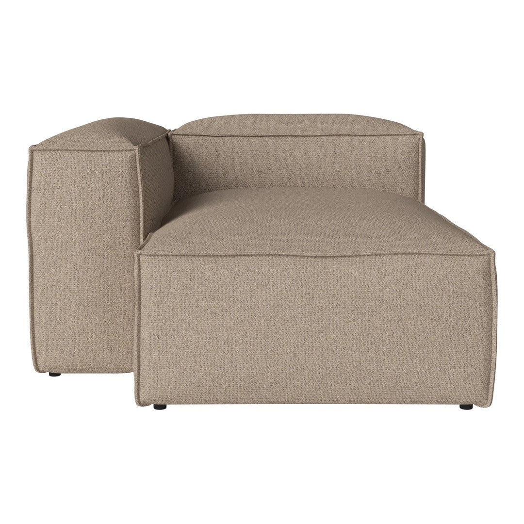 Beige sectional sofa with a textured, minimalist design, perfect for modern living spaces.