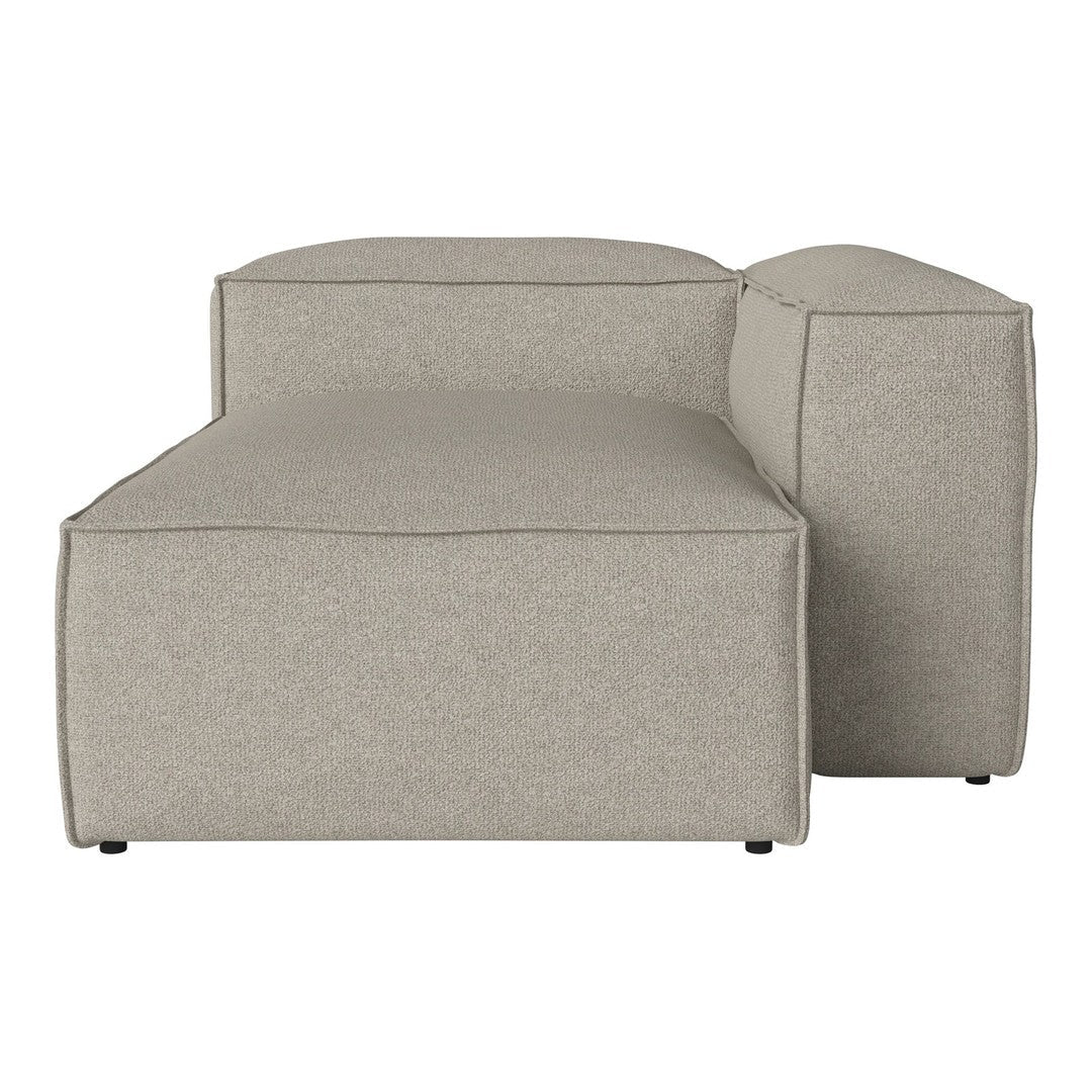Light gray modular couch with a textured fabric and clean, minimalist design, featuring soft, rounded edges.
