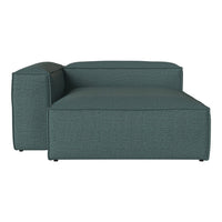 Teal upholstered chaise lounge with a modern, textured pattern and clean lines, perfect for contemporary decor.