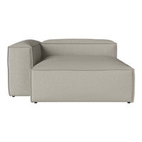 Neutral beige sectional sofa with a textured fabric finish, featuring clean lines and modern, minimalistic design.