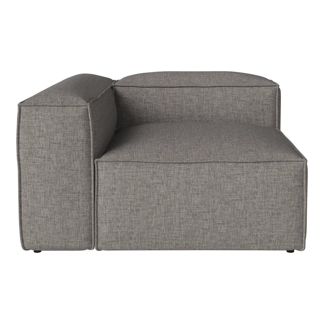 Gray fabric sectional sofa with a textured pattern. Modern design and clean lines for chic home decor.