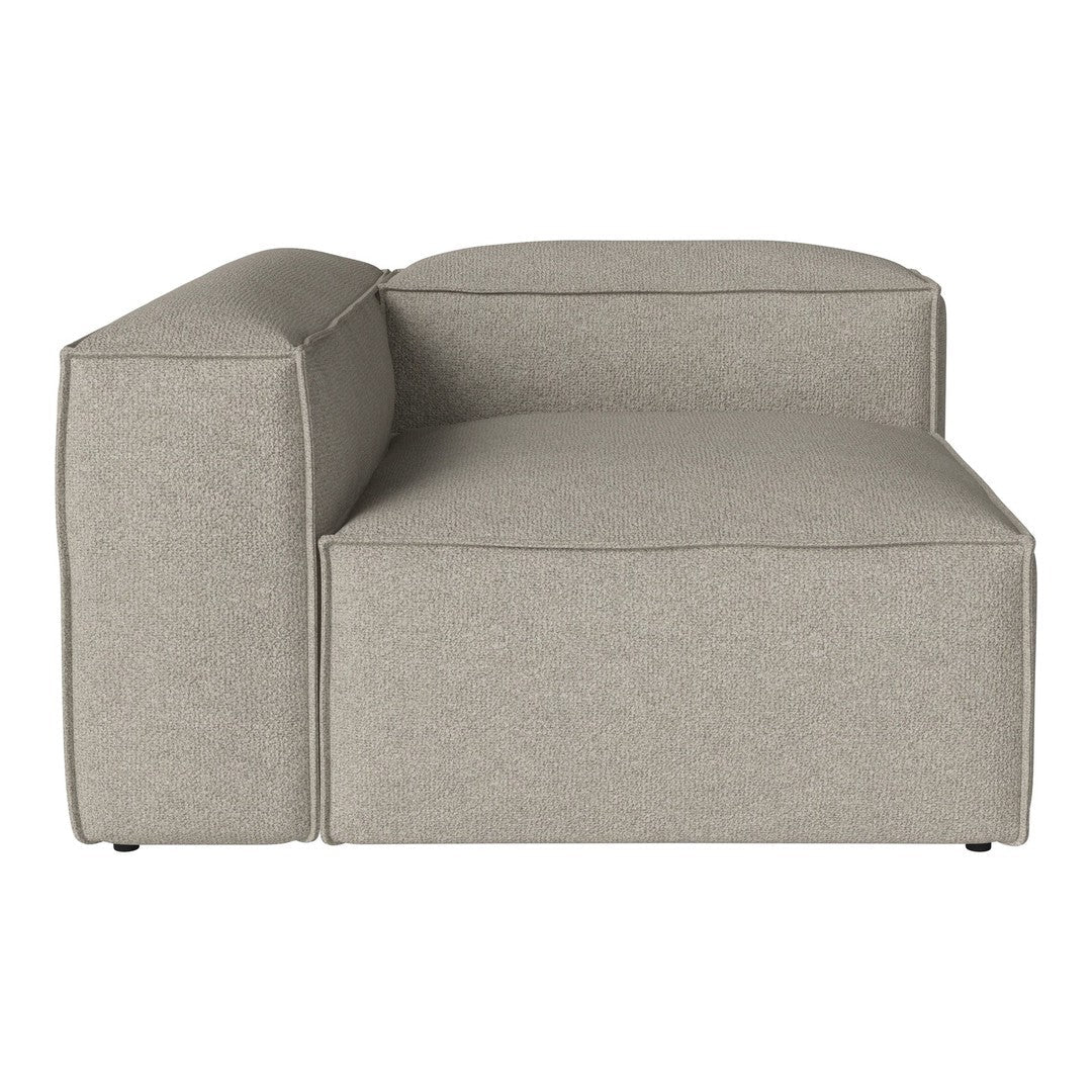 Light gray upholstered sofa with a smooth, textured surface and minimalist design. Perfect for modern decor.